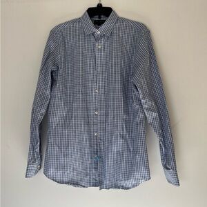 Mens blue plaid button down dress shirt